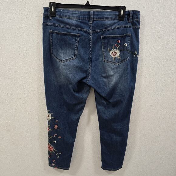 Y2K Embroidered Floral Jeans Sandpiper Blue Denim Slim Fit Stretch Size 12 - Picture 12 of 14